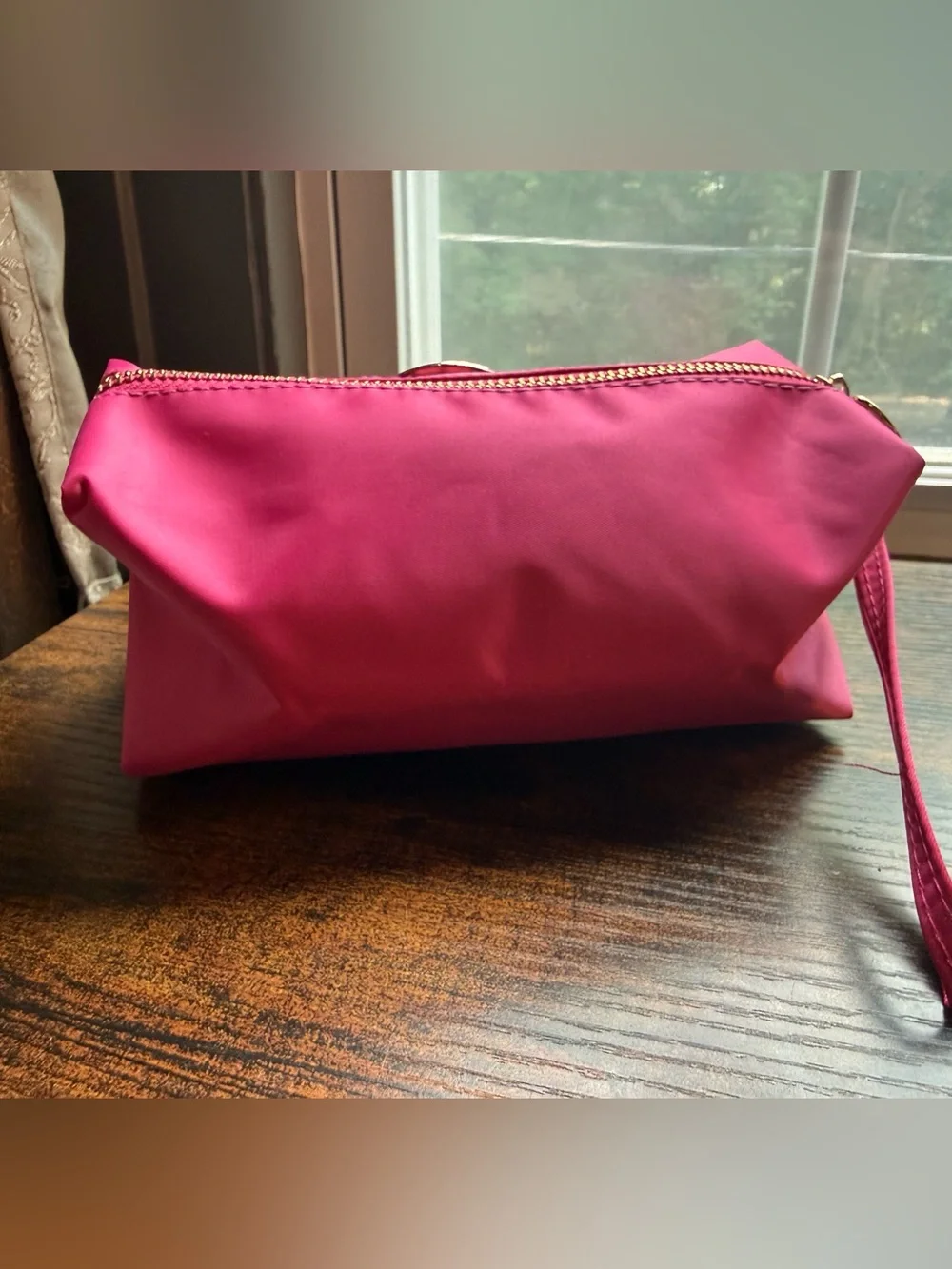 Tory Burch Hot Pink Nylon Wristlet Cosmetic Pouch with Gold Logo